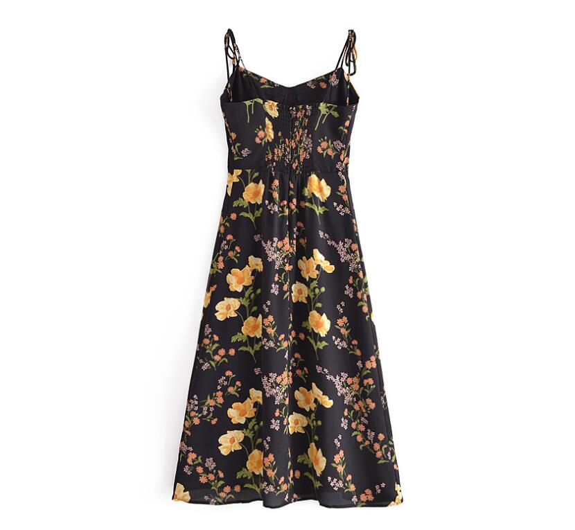 Boho Midi Dress, Strappy Sundress, Lady in Black