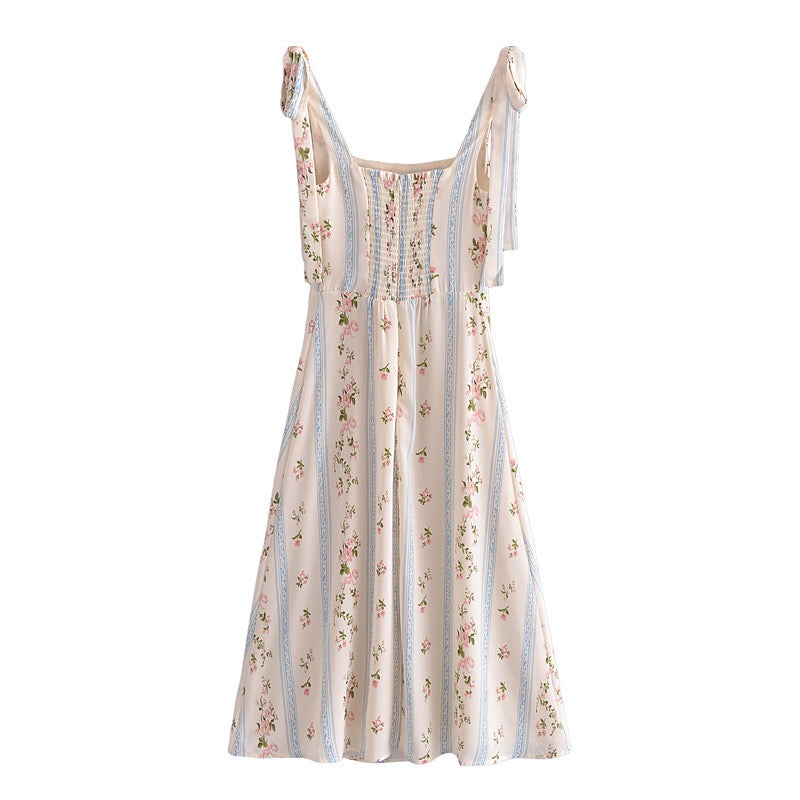 Boho Midi Dress, Strappy Sundress, White Vintage Rose