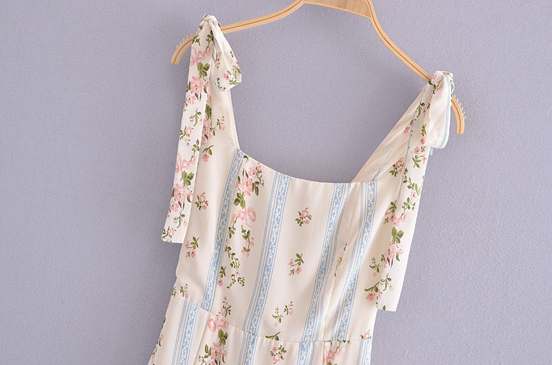 Boho Midi Dress, Strappy Sundress, White Vintage Rose