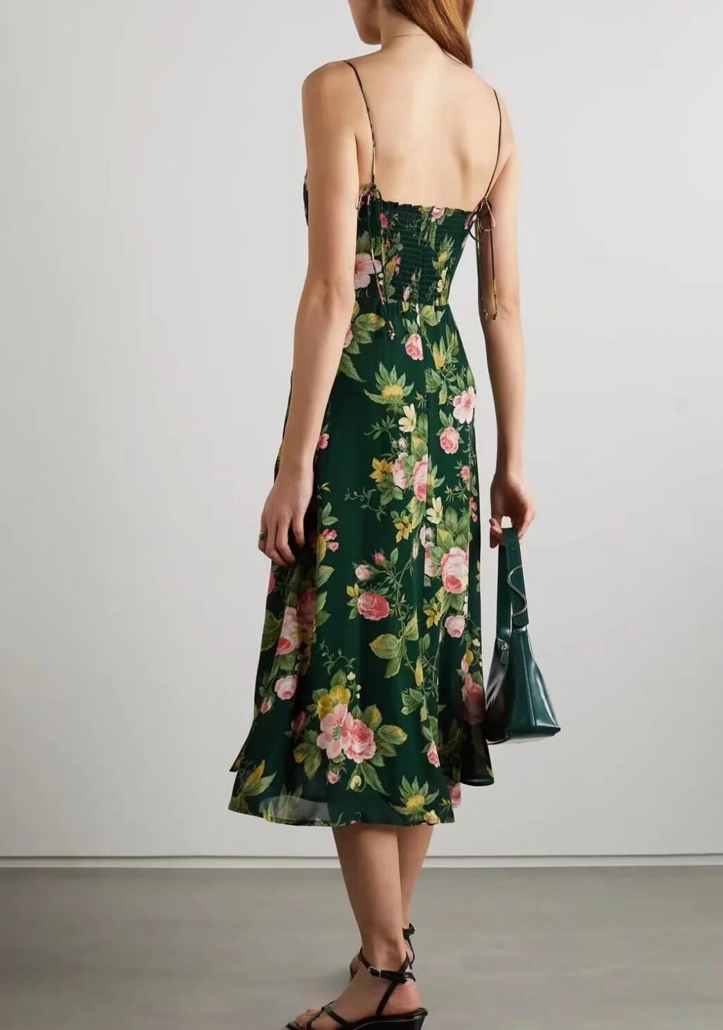 Boho Midi Dress, Strappy Sundress, Black Rose Garden