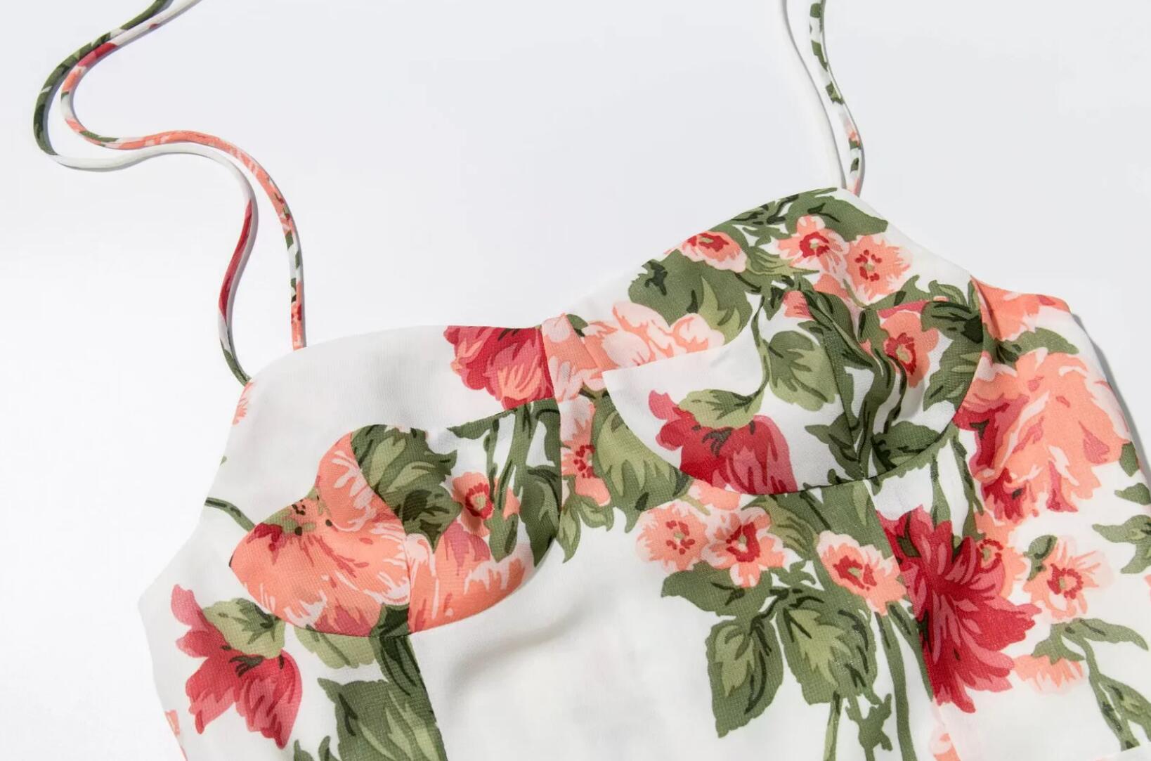 Boho Midi Dress, Strappy Sundress, White Rose Garden