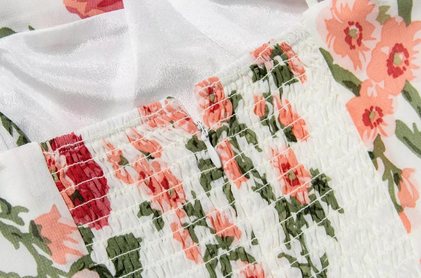 Boho Midi Dress, Strappy Sundress, White Rose Garden