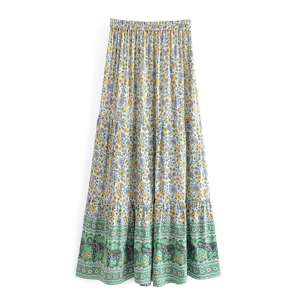 Boho Skirt, Hippie Skirts, Maxi Skirt, Esme Flower in Green
