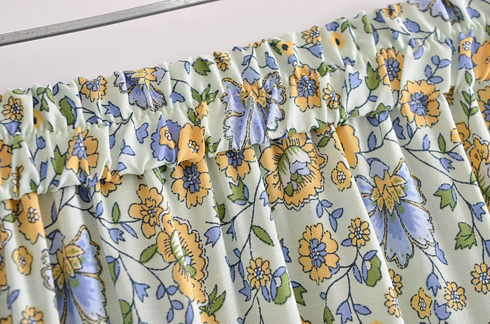 Boho Skirt, Hippie Skirts, Maxi Skirt, Esme Flower in Green
