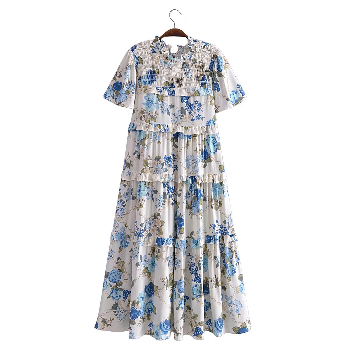 Boho Midi Dress, Smock Sundress, Freedom Scilla Blue and Pink