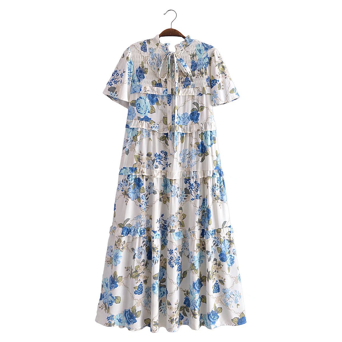 Boho Midi Dress, Smock Sundress, Freedom Scilla Blue and Pink