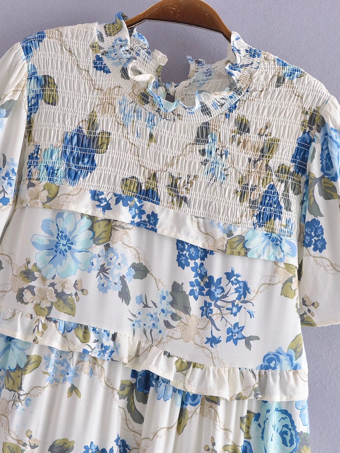 Boho Midi Dress, Smock Sundress, Freedom Scilla Blue and Pink