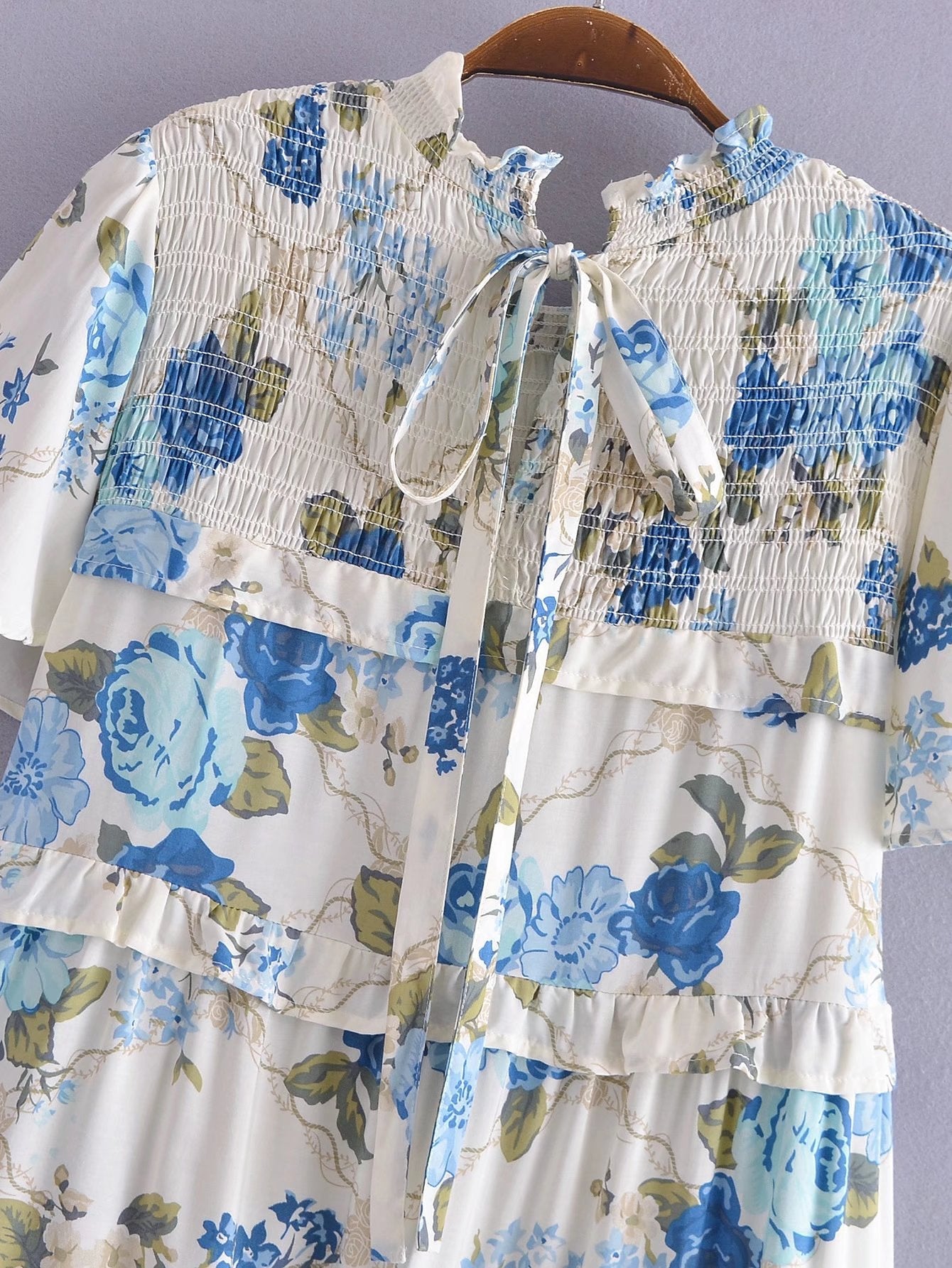 Boho Midi Dress, Smock Sundress, Freedom Scilla Blue and Pink