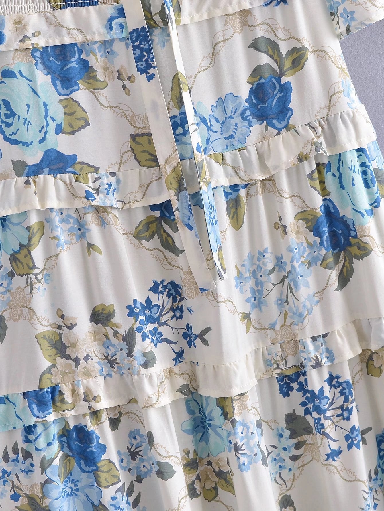 Boho Midi Dress, Smock Sundress, Freedom Scilla Blue and Pink