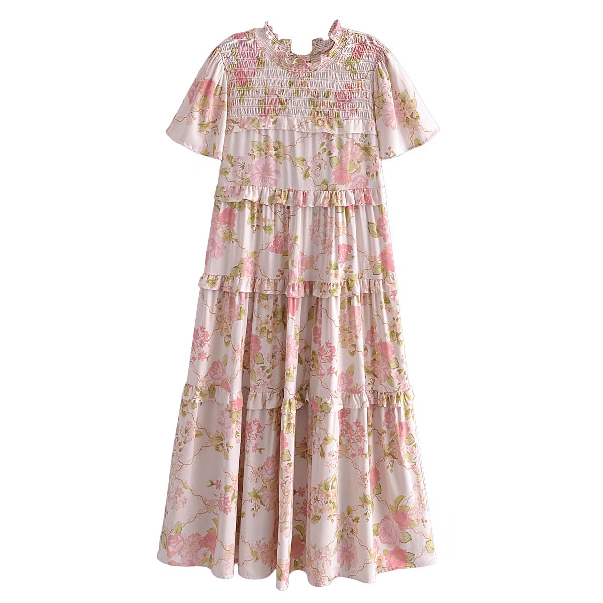 Boho Midi Dress, Smock Sundress, Freedom Scilla Blue and Pink