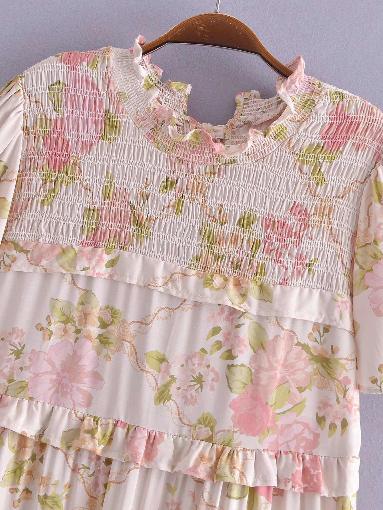 Boho Midi Dress, Smock Sundress, Freedom Scilla Blue and Pink