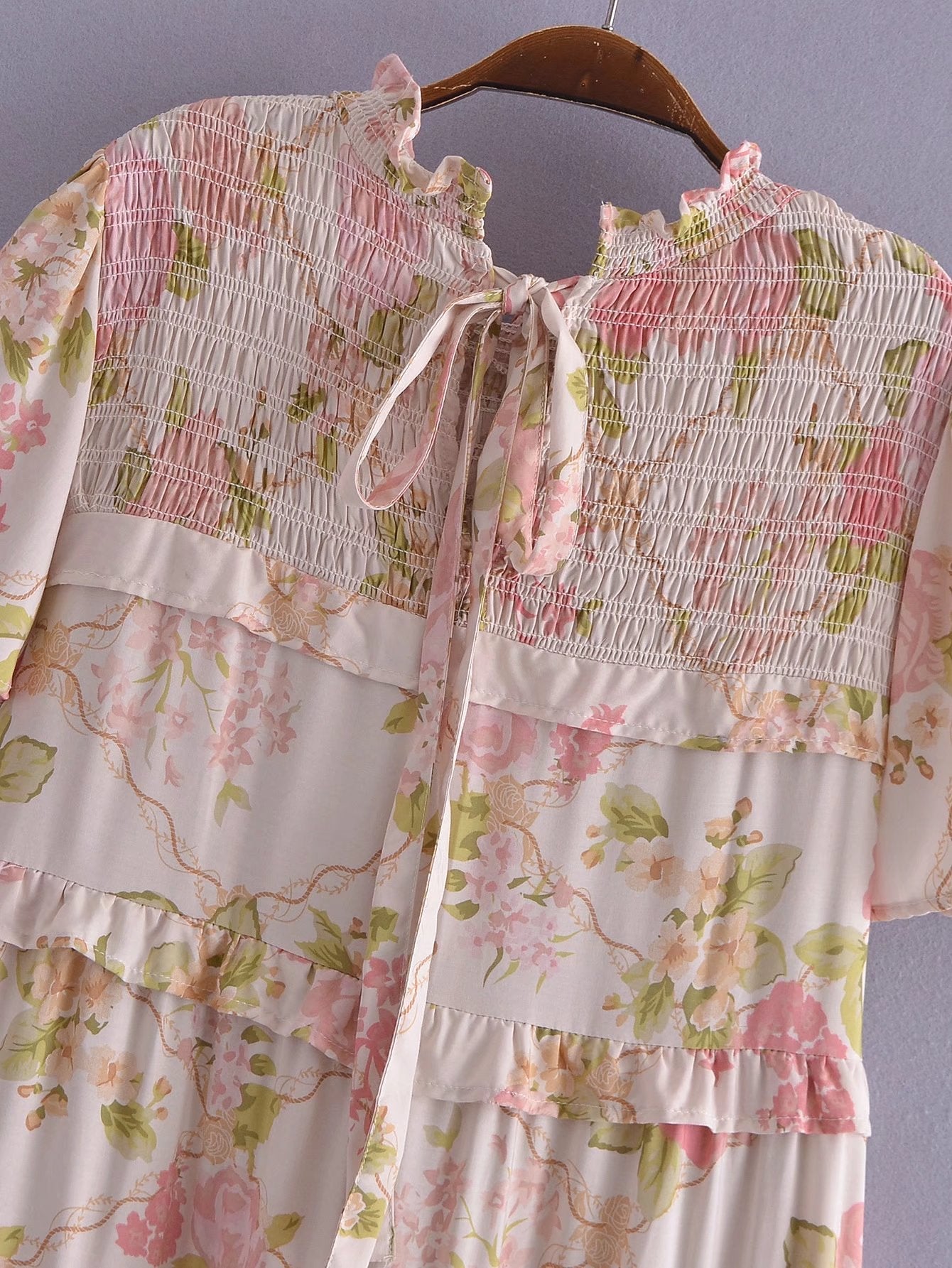 Boho Midi Dress, Smock Sundress, Freedom Scilla Blue and Pink