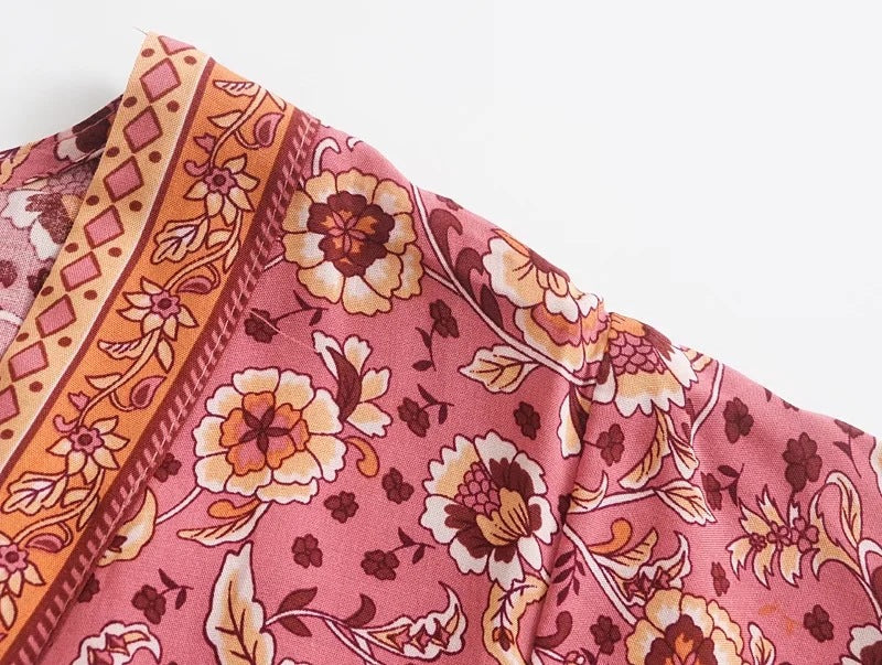 Boho Maxi Dress, Sundress, Pink Rosella