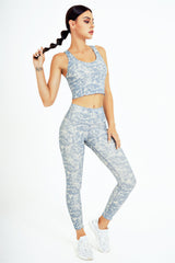 Yoga Set, Yoga Legging, Printed Workout 3 Piece Set Hooded Shirt Top, Vest and Legging, Tie-dye Fitness in Grey