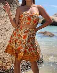 Boho Two Piece Set, Crop Top and Skirt, Esme Water Lily