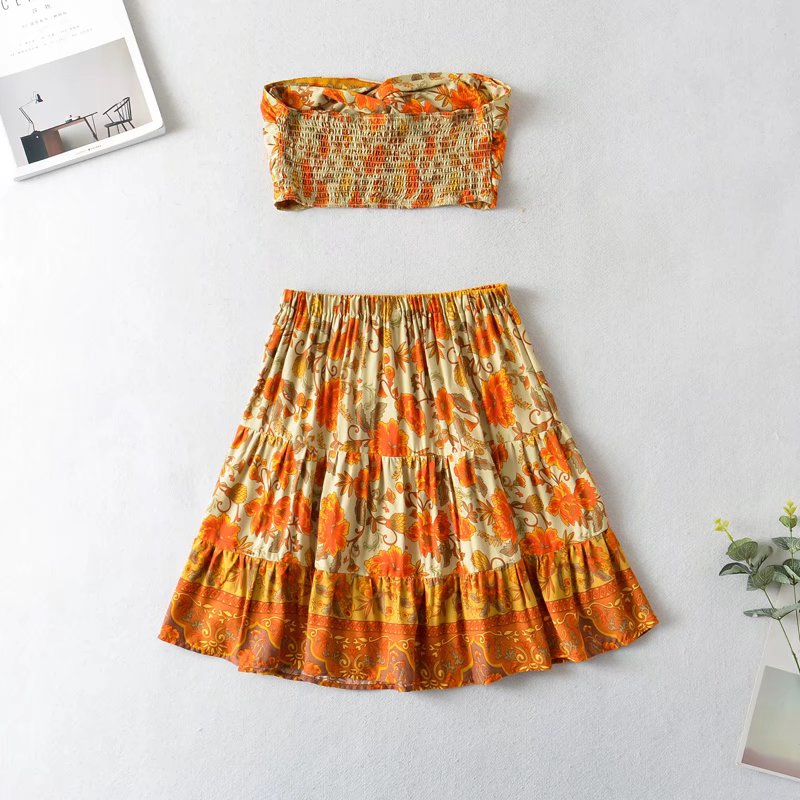 Boho Two Piece Set, Crop Top and Skirt, Esme Water Lily