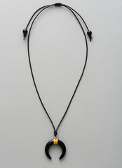 Boho Necklace, Ox Horn, Shell White and Black Onyx Crescent