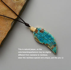 Boho Necklace, Blue Agate Leaf Pendant
