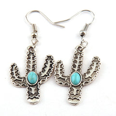 Boho Earrings, RH Dangle Earrings, Blue Cactus