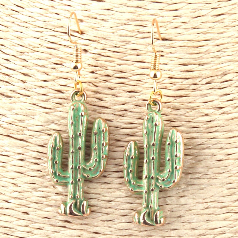 Boho Earrings, RH Dangle Earrings, Green Cactus