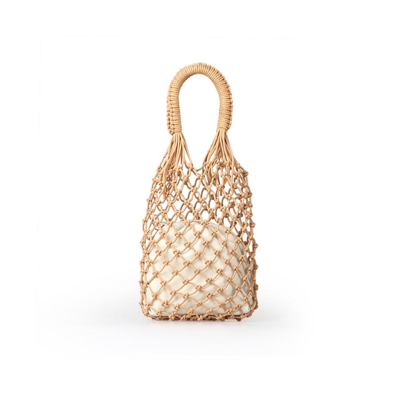 Boho Bag, Woven Mesh Rope Tote Bag Kezia in Brown and White