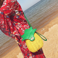 Boho Bag, Woven Straw Bag,  Rattan Bag, Yellow Pineapple