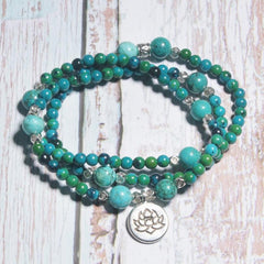 Boho Bracelet, Layers Blue Turquoise Mala Red Mantra Lotus