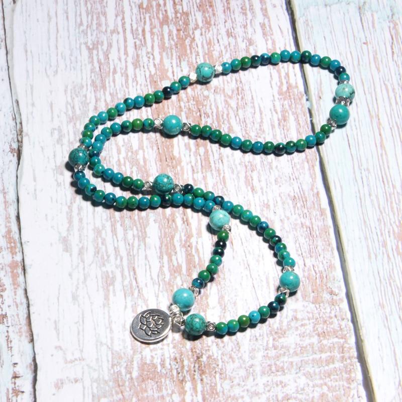 Boho Bracelet, Layers Blue Turquoise Mala Red Mantra Lotus