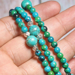 Boho Bracelet, Layers Blue Turquoise Mala Red Mantra Lotus