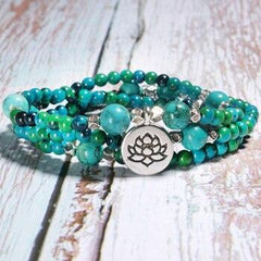 Boho Bracelet, Layers Blue Turquoise Mala Red Mantra Lotus