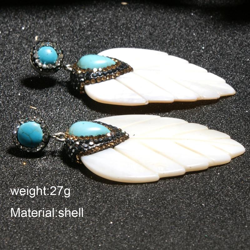 Boho Earrings, Dangle Earrings, Leaf White Shell