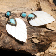 Boho Earrings, Dangle Earrings, Leaf White Shell