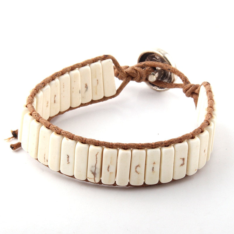 Boho Bracelet, RH Leather Wrap Bracelet, Blue White and Pink