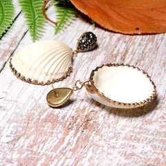 Boho Earrings, Dangle Earrings, Diamond White Shell