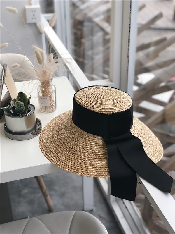 Boho Hat, Sun Hat, Beach Hat, Wide Brim Straw Hat, Big Black Ribbon