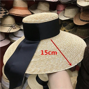 Boho Hat, Sun Hat, Beach Hat, Wide Brim Straw Hat, Vintage Big Black Ribbon