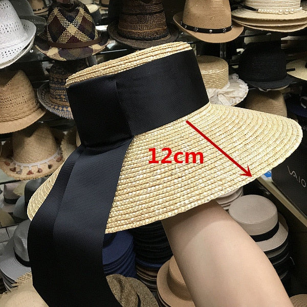 Boho Hat, Sun Hat, Beach Hat, Wide Brim Straw Hat, Vintage Big Black Ribbon