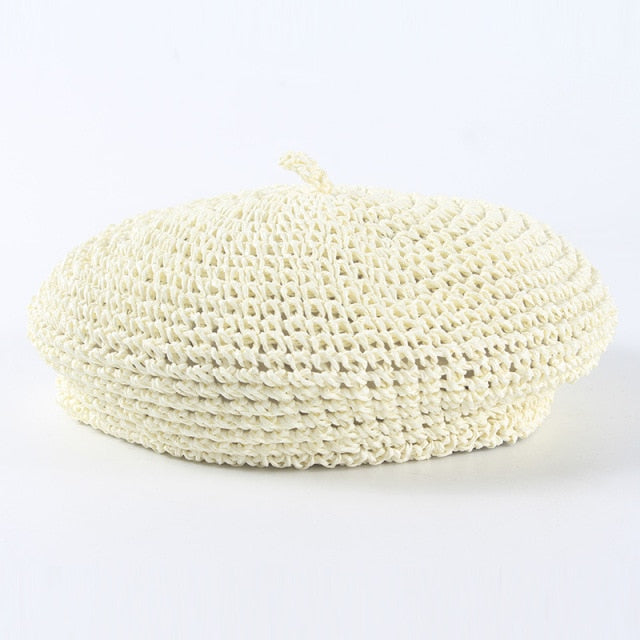 Boho Hat, Straw Beret Hat, Sunshine in Black, Beige and 6 colors