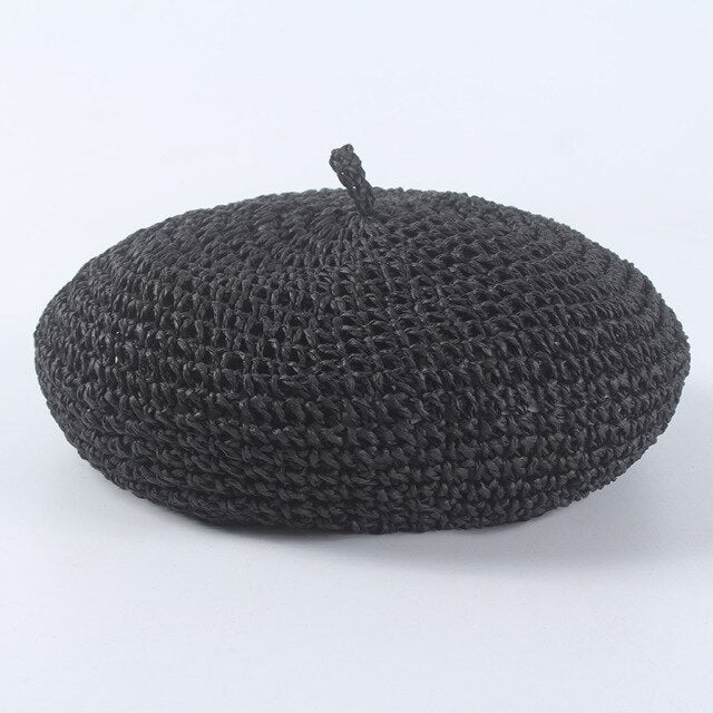Boho Hat, Straw Beret Hat, Sunshine in Black, Beige and 6 colors