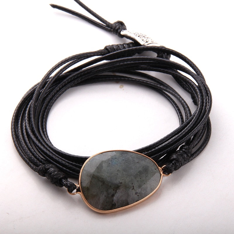 Boho Bracelet, RH Rope Wrap Bracelet, Black Tourmaline