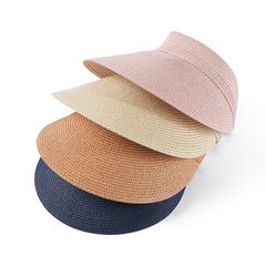 Boho Hat, Sun Hat, Beach Hat, Shade Visor Beige Pink Navy Straw Cap
