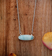 Boho Necklace, Blue Amazonite Pendant Silver Chain
