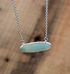 Boho Necklace, Blue Amazonite Pendant Silver Chain