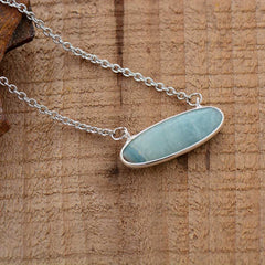 Boho Necklace, Blue Amazonite Pendant Silver Chain