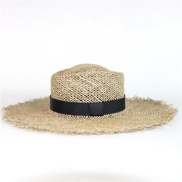 Boho Hat, Sun Hat, Beach Hat, Wide Brim Seagrass Sun Hat, Black Ribbon