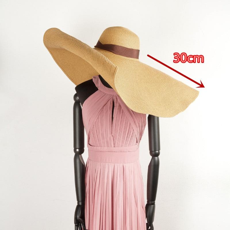 Boho Hat, Sun Beach Hat, Extra Large Wide Brim Straw Hat, Ribbon, 3 colors (Soft, 30 cm)
