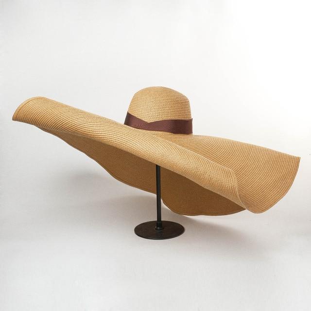 Boho Hat, Sun Beach Hat, Extra Large Wide Brim Straw Hat, Ribbon, 3 colors (Soft, 30 cm)