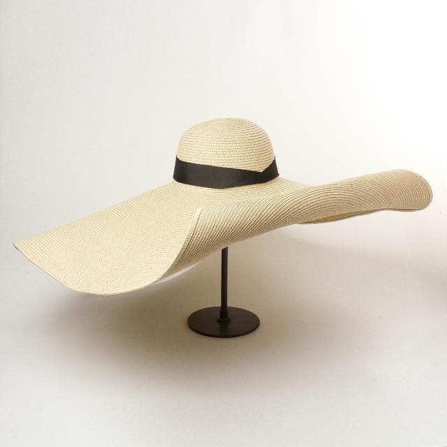 Boho Hat, Sun Beach Hat, Extra Large Wide Brim Straw Hat, Ribbon, 3 colors (Soft, 30 cm)