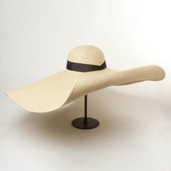 Boho Hat, Sun Beach Hat, Extra Large Wide Brim Straw Hat, Ribbon, 3 colors (Soft, 30 cm)