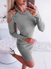 Rhinestone Cold Shoulder Bodycon Dress